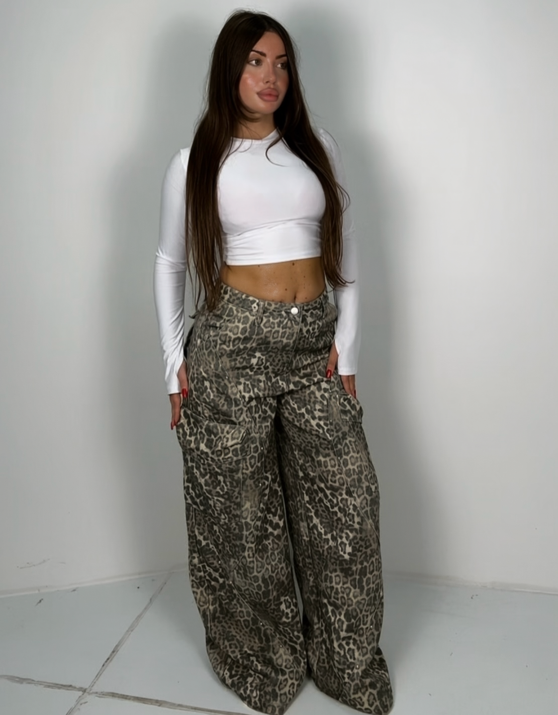 Jeans animalier cargo donna