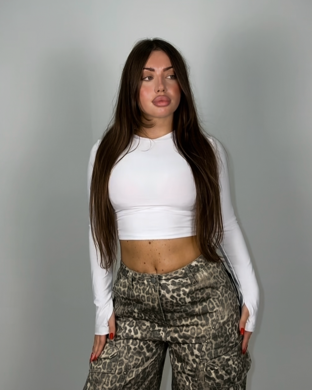 Maglia lycra crop bianco donna