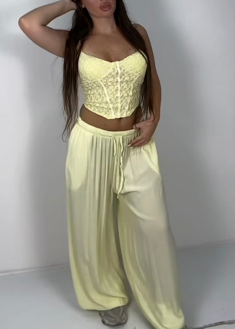 Pantaloni viscosa giallo
