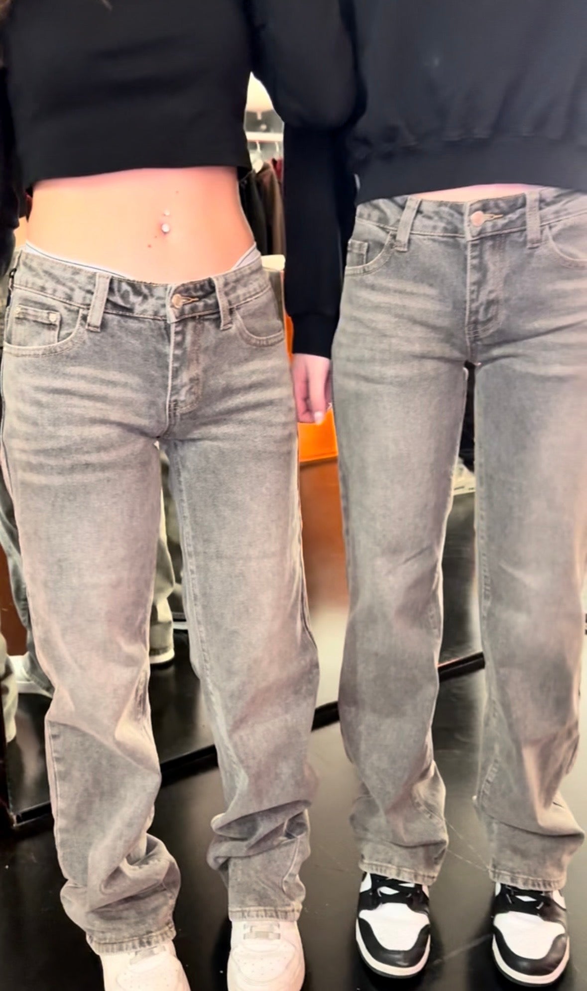 Jeans vita bassa wide leg grigio
