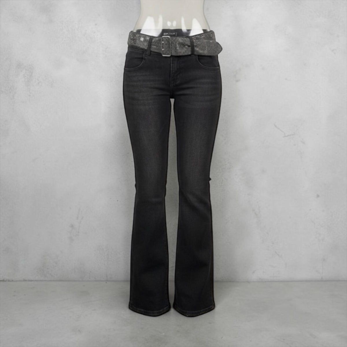 Jeans cintura strass vita bassa zampa donna