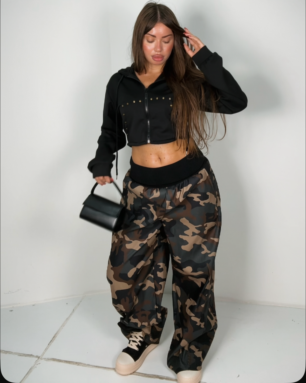 Pantalone camo fascia in vita donna uomo