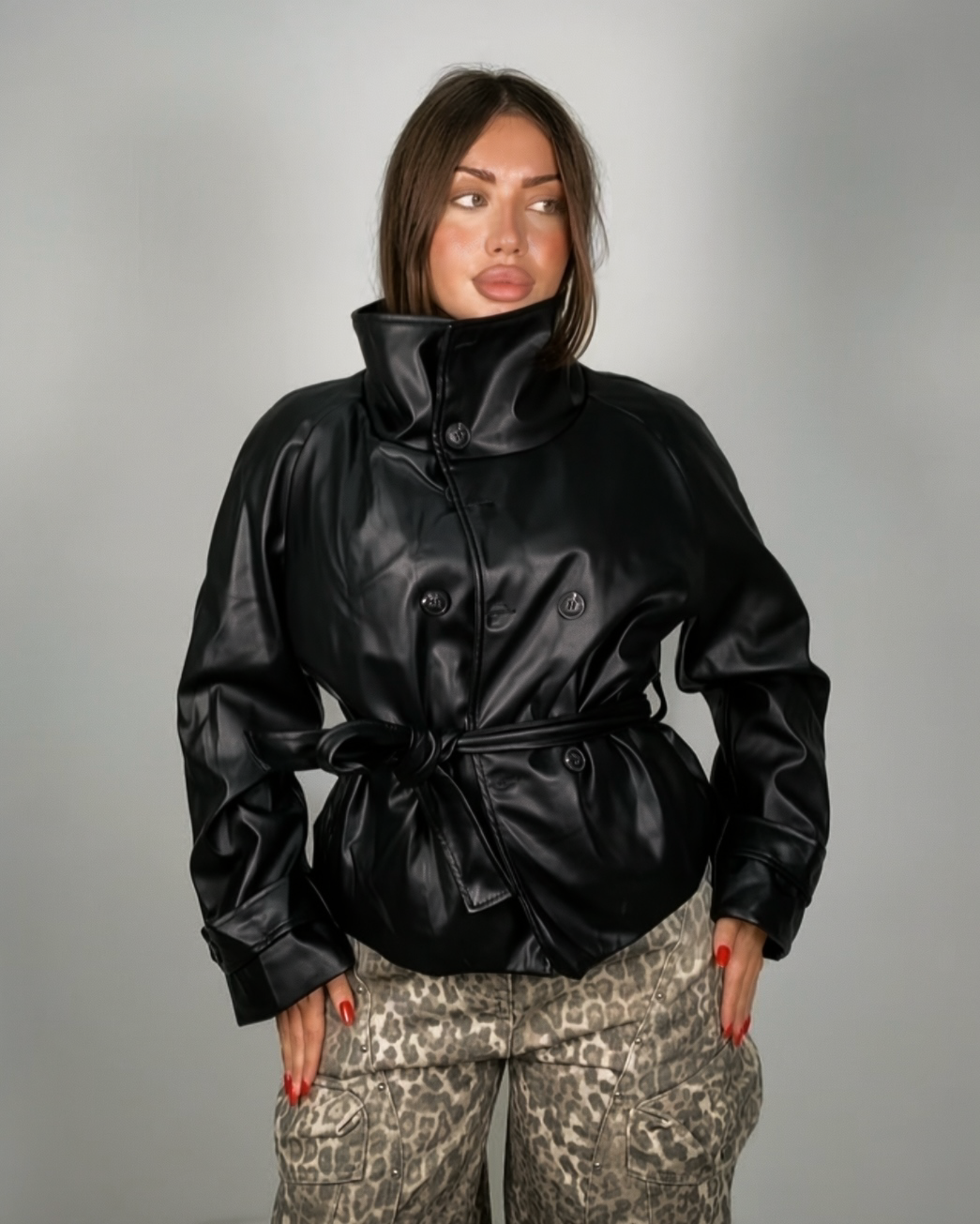 Giacca trench pelle collo alto donna