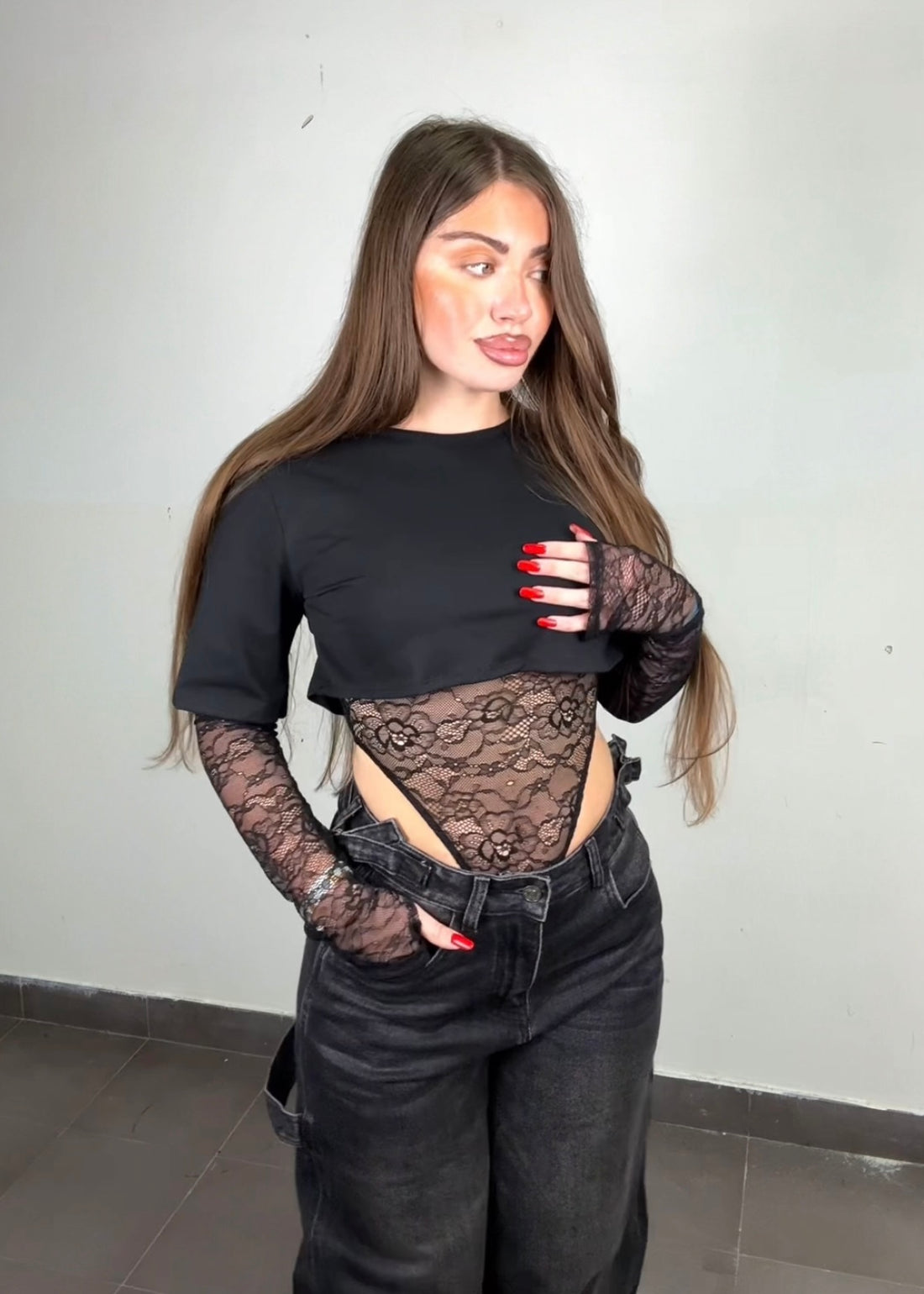 Set body pizzo-shirt