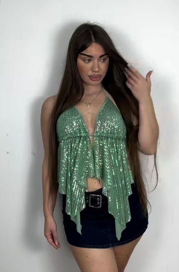 Top volant paillettes